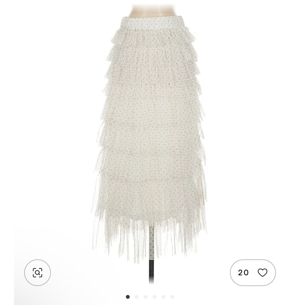 Cupcakes and Cashmere White Tulle Tiered Maxi Skirt Brown Polka Dot XS Formal